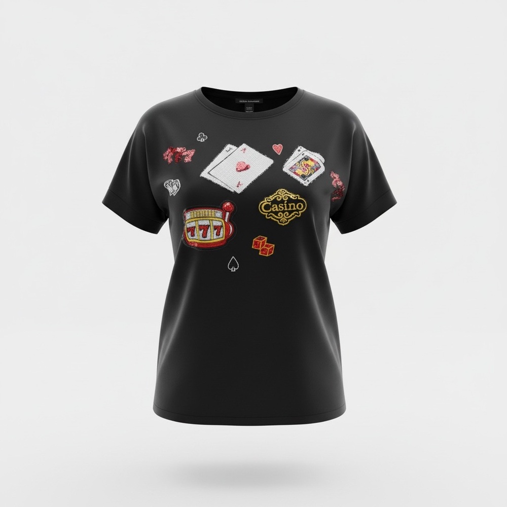 Ashley Stewart Casino Patchwork Sequin Graphic T-… - image 2